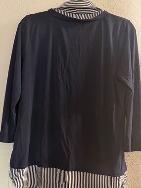 Adrianna Papell Navy Layered Tunic with Striped Hem